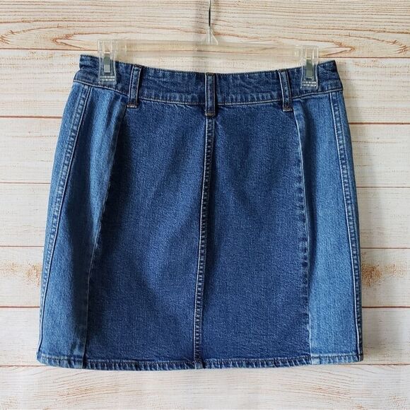 Madewell Stretch Denim Pieced Edition 2-Tone Straight Mini Skirt Size 27 Blue - Picture 6 of 10